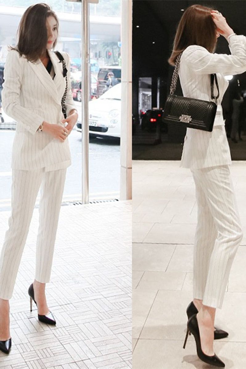 Compra Traje Casual De Moda Para Mujer / Chaqueta De Negocios Con Rayas  Blancas Color Sólido Traje Cruzado Chaqueta + Pantalones Traje De  Pantalones Barato | Entrega Rápida Y Calidad | Es.Dhgate