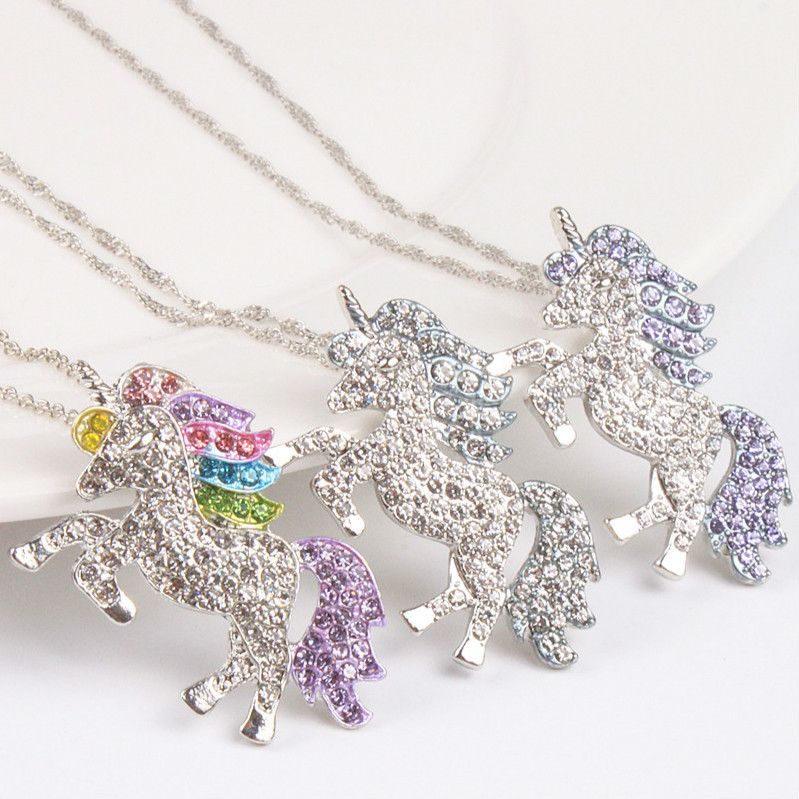 Bonito unicornio para Mujeres Regalos Calidad Animal Collar de Cristal Chicas Arco Iris