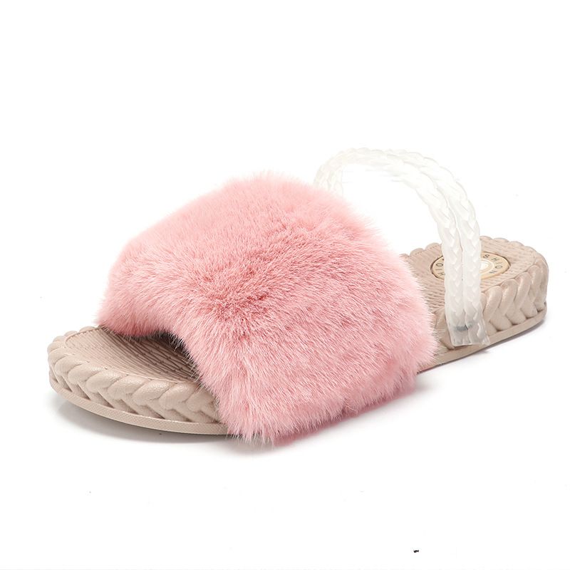 fluffy sandals with strap