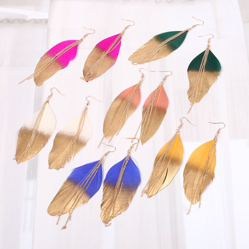 Chain Natural Feather Earrings for Women Long Feather Earrings for Women