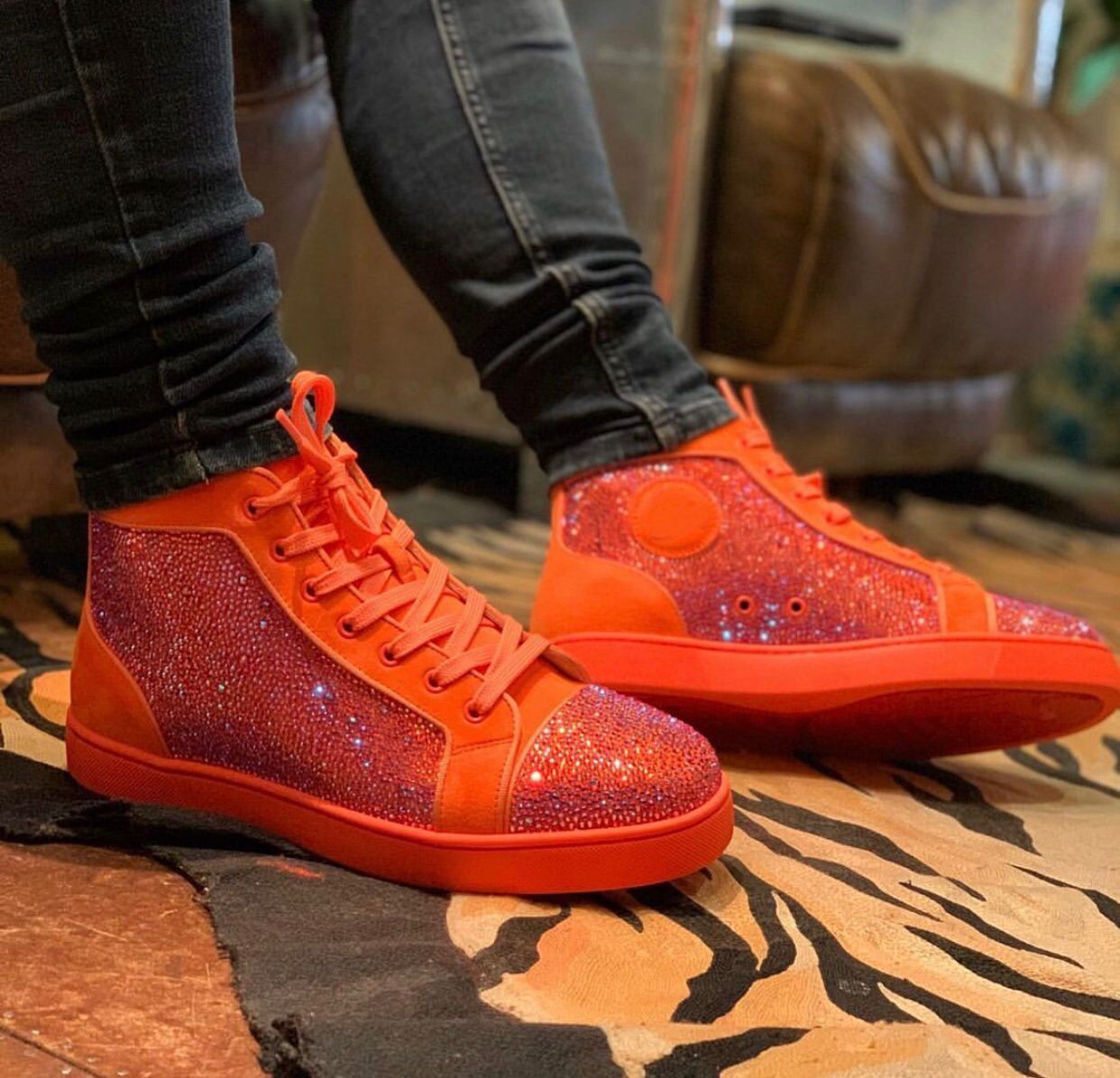 Orange Suede Rhinestone Casual Walking 