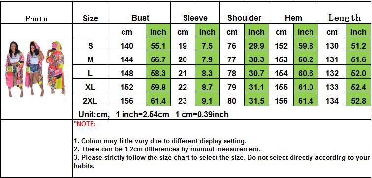 Shawl Size Chart