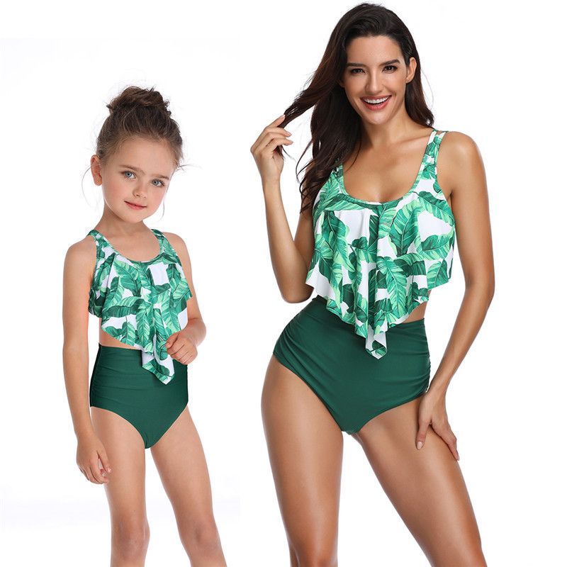 Boutique Familia Ropa a juego Madre hija Traje de baño Bikini tropical Volantes Top