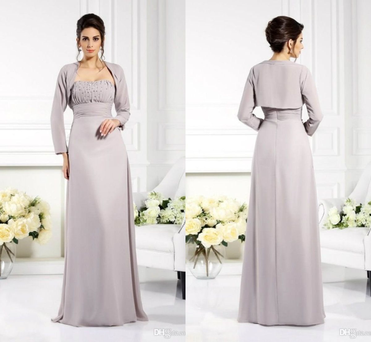 Compra Vestidos Largos Para La Madre De La Novia Con Chaquetas Cortas  Cuentas De Gasa Vestidos De Fiesta Hasta El Piso Para Los Invitados A La  Boda Vestido De Dama De Honor