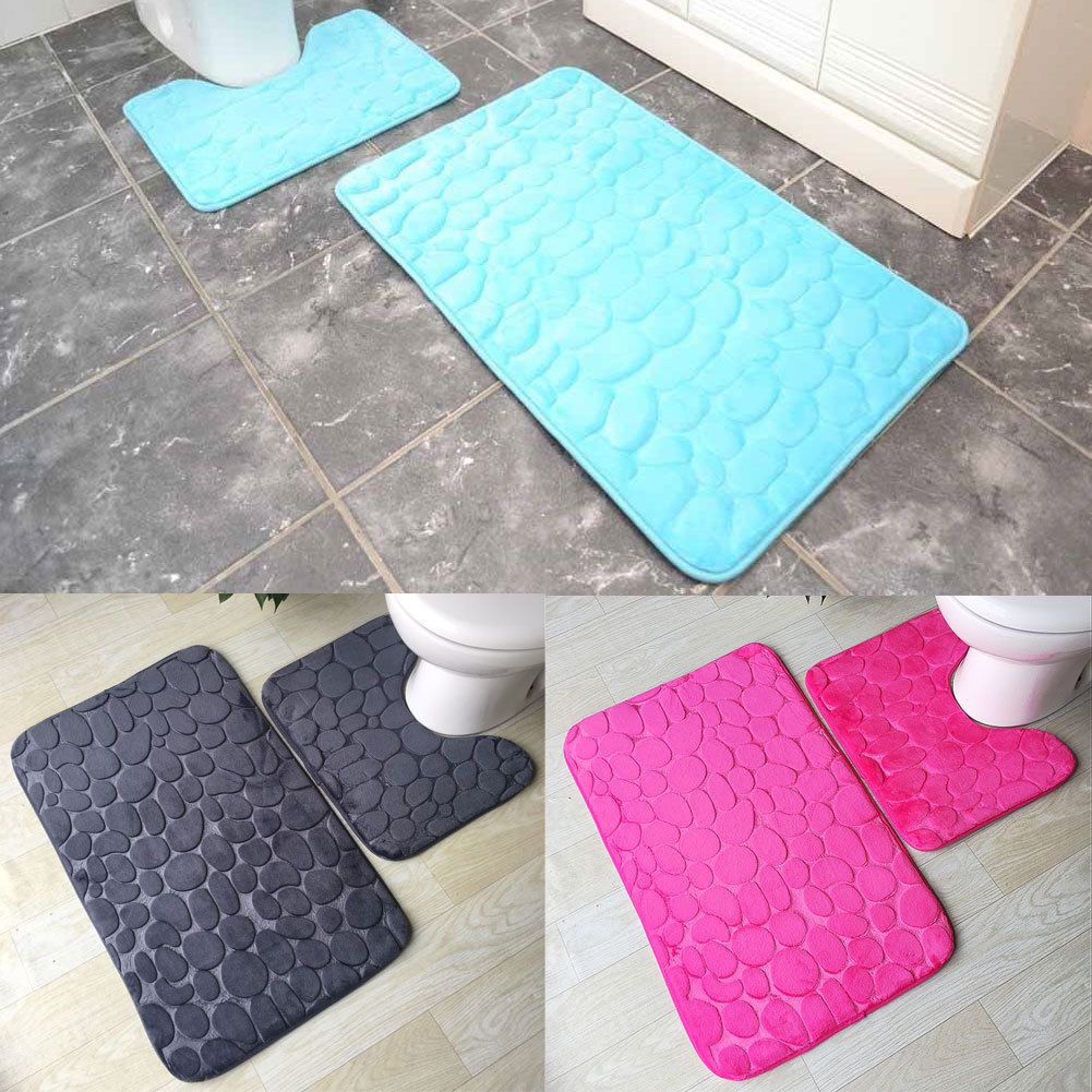 2019 New Pebbles Memory Foam Bath Pedestal Mat Sets Non Slip