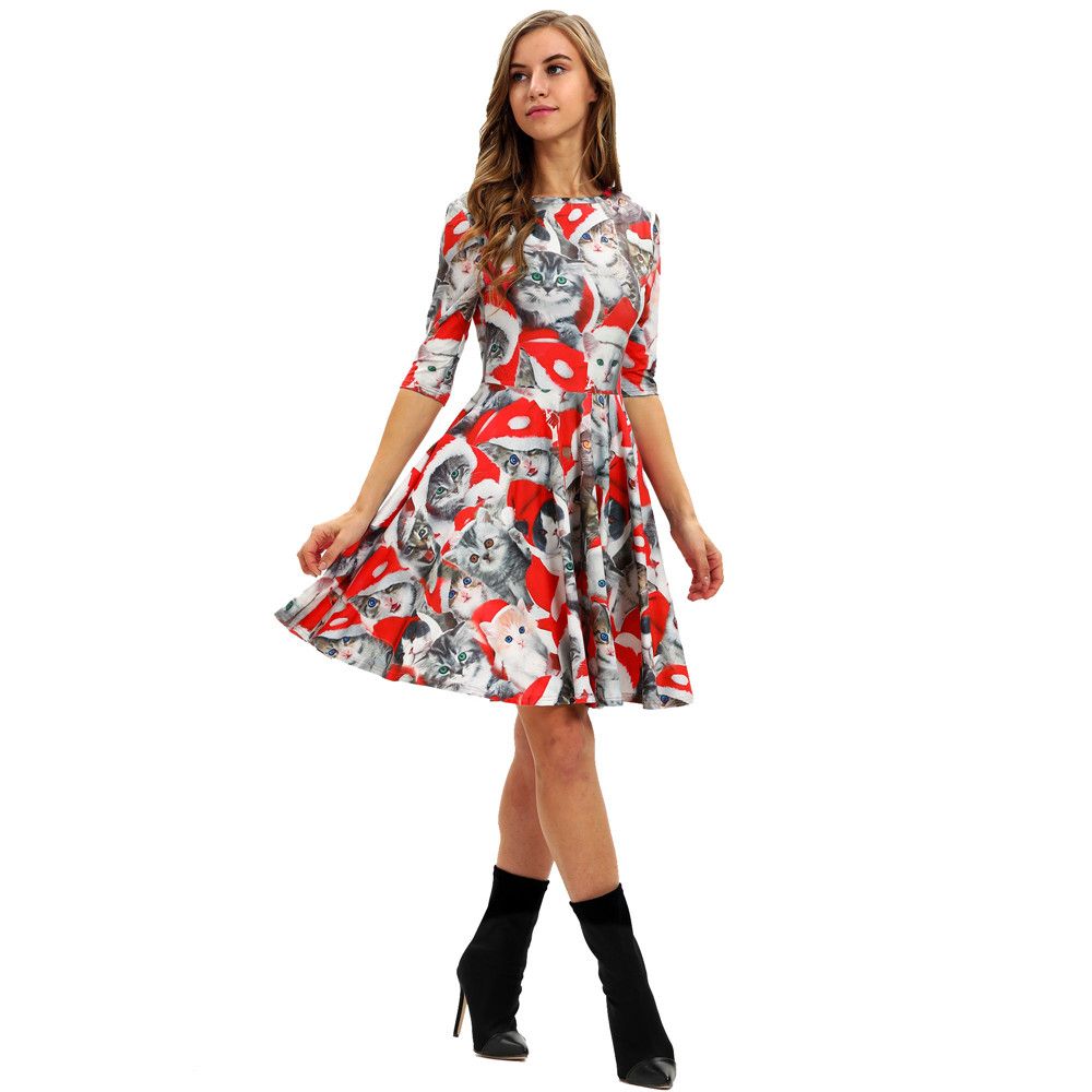 christmas cat print dress