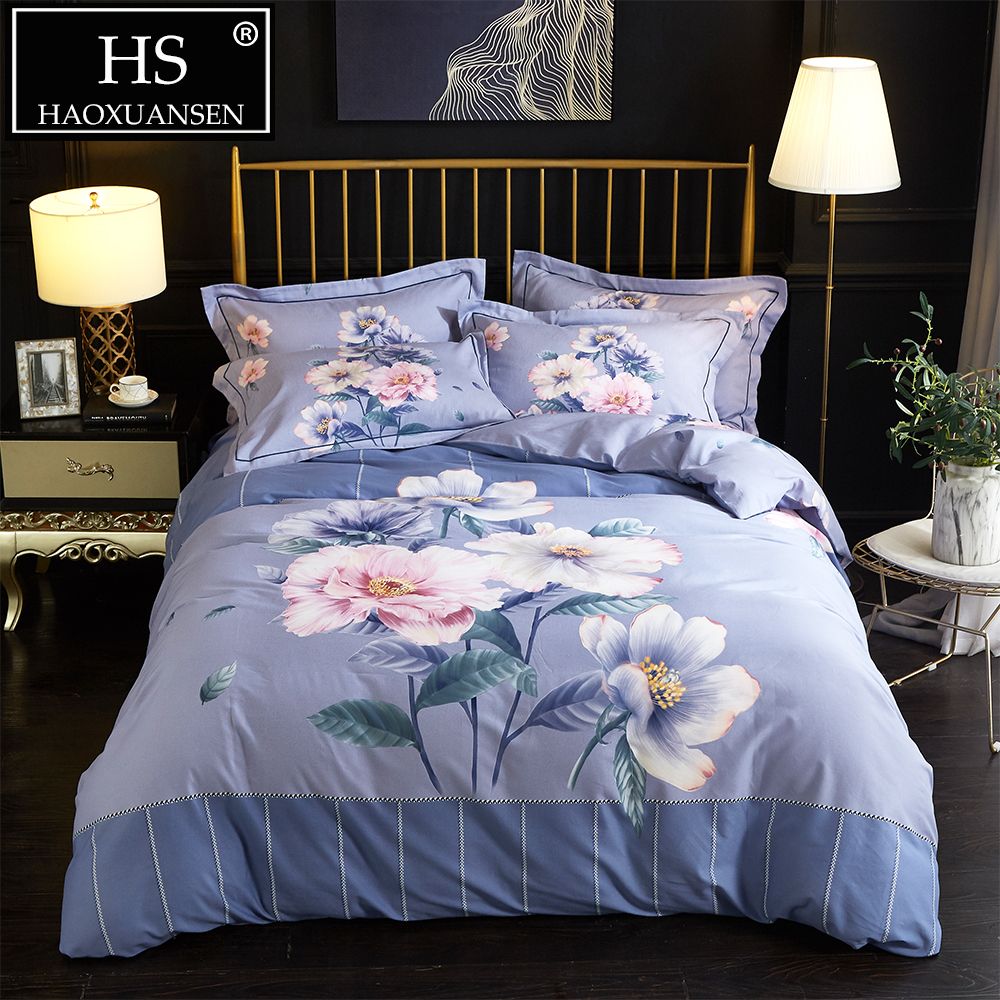 Floral Print Sanding Cotton Bedding Set Fresh Lavender Soft Warm
