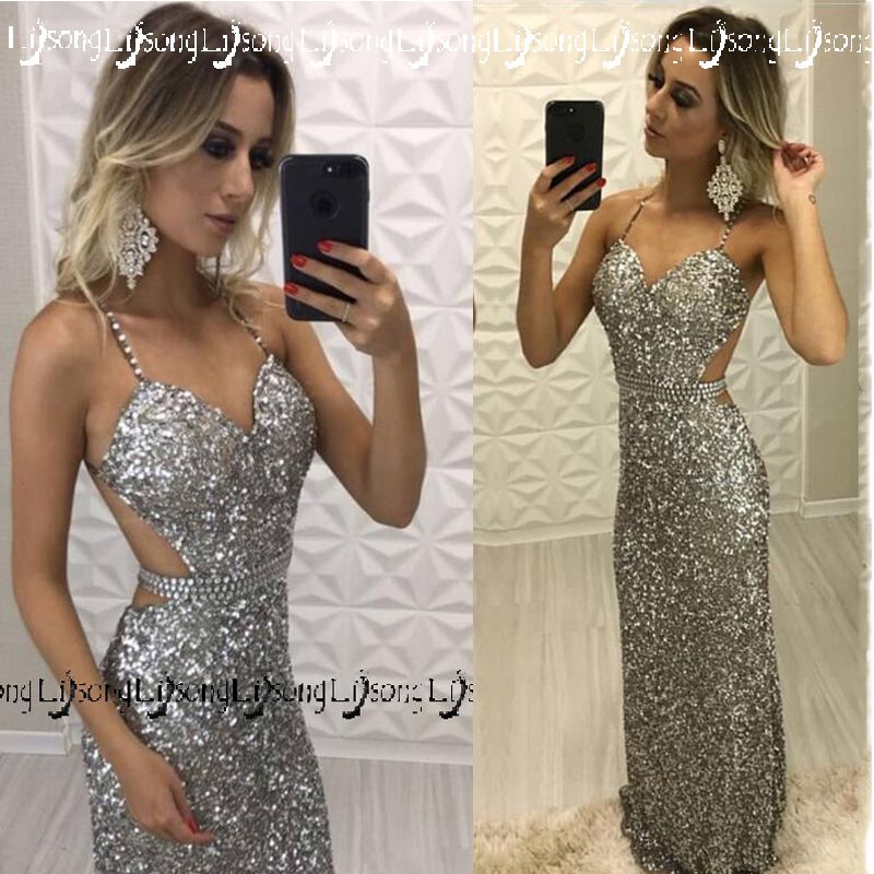 dark silver prom dress