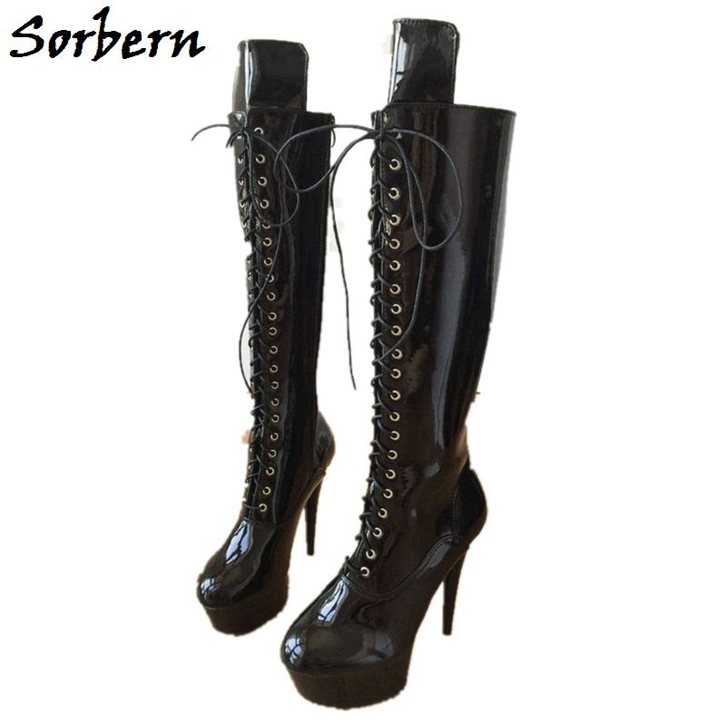 Compre Sorbern Goth Punk Bling Zapatos Mujer Plataforma Botas Botines De  Tacón Otoño Moda Zapatos Para Mujer Hasta La Rodilla Lace Up 15Cm Tacones  Altos A 103,89 € Del Plus_shoes_store | DHgate.Com