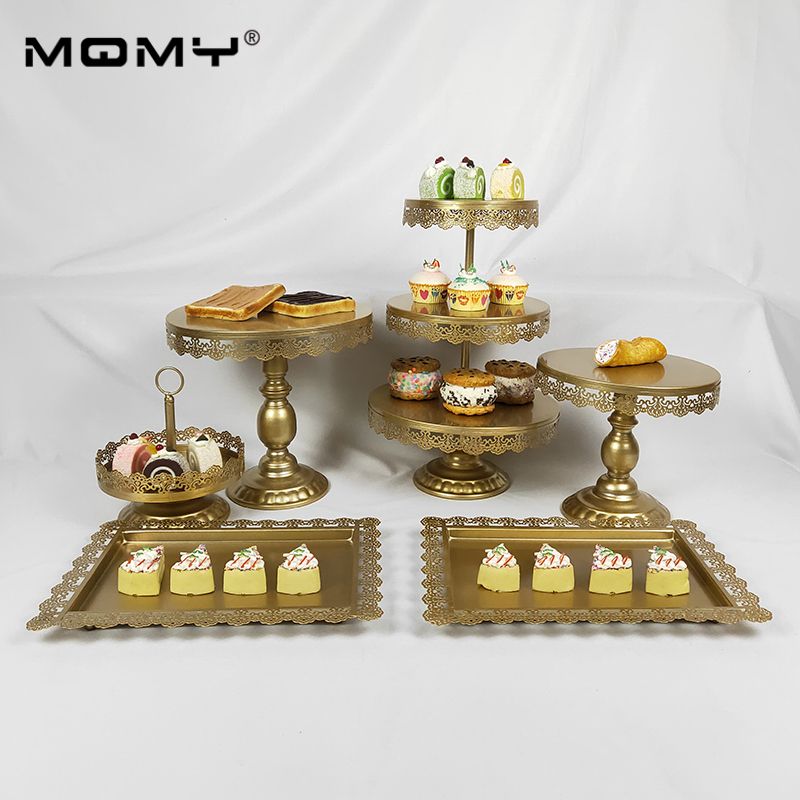 6Pcs Set Cake Holder Crystal Metal Cupcake Stand Birthday Party Display Gold 6Pcs Set Cake Holder Crystal Metal Cupcake Stand Birthday Party Display Gold