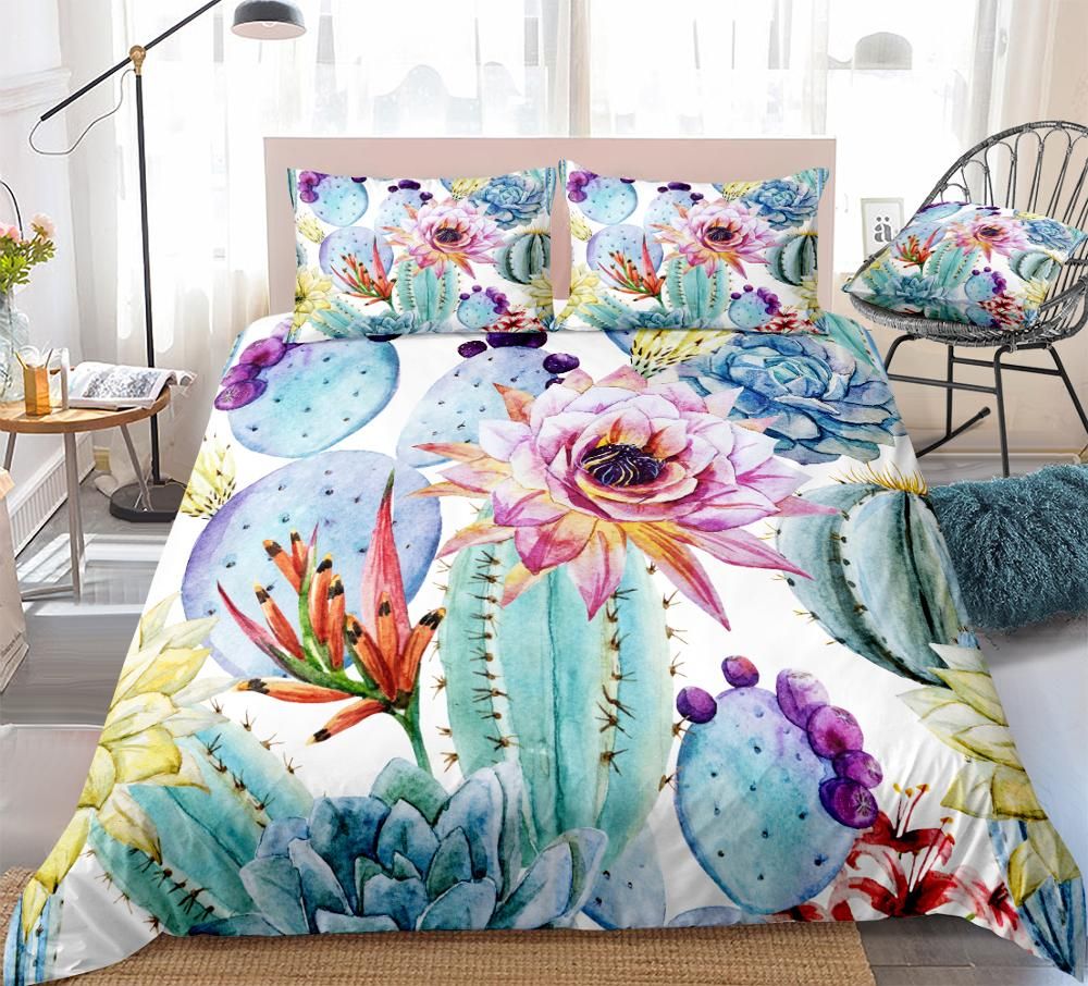 Cactus Bedding Set Floral Duvet Cover With Pillowcase Tropical