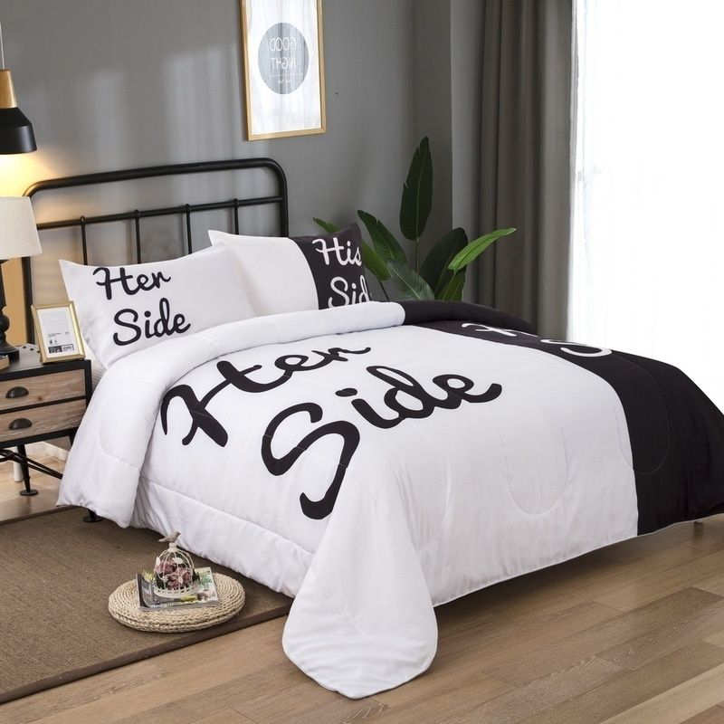Home Bedding White And Black His Side Her Side Polyester Lovers