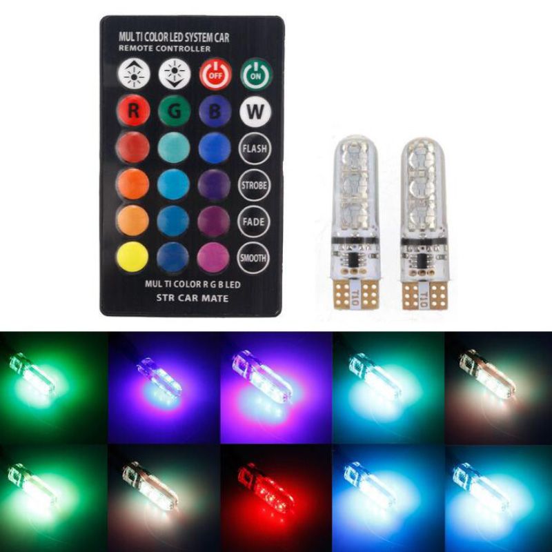 T10 5050 6SMD RGB LED Multi Color Light Car Wedge Bulbs Remote Control Universal