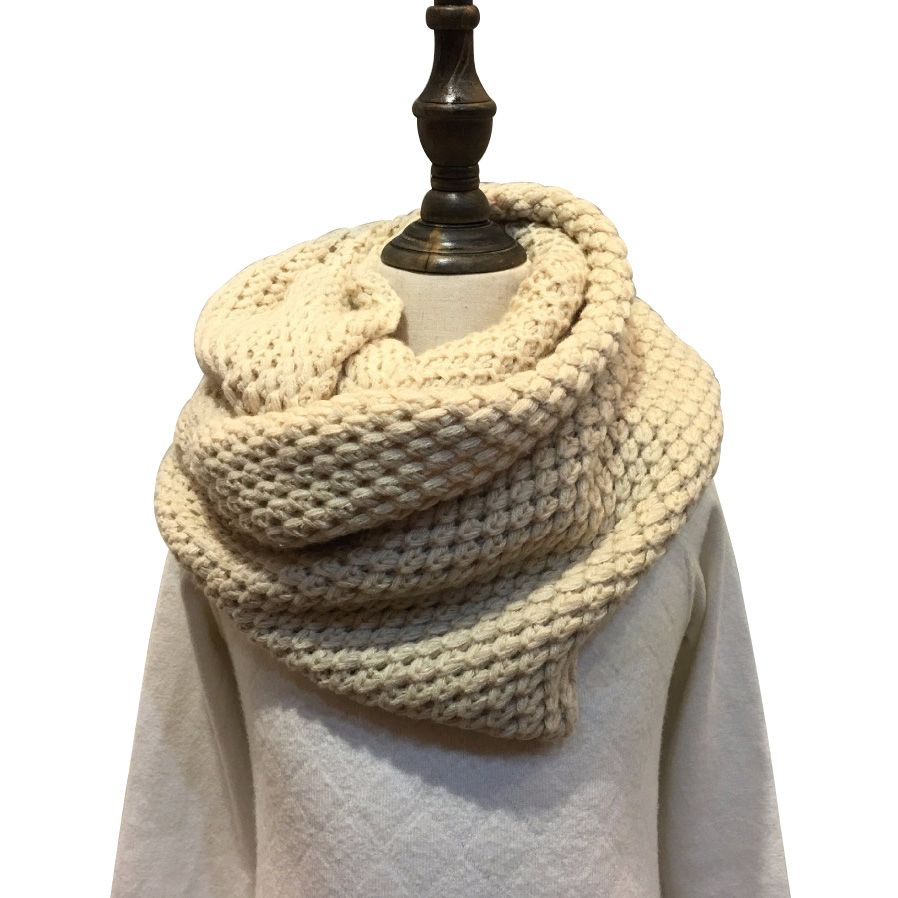 Tamaño grande Gruesa Cálida Beige de Punto de Invierno Bufandas para Anillo de