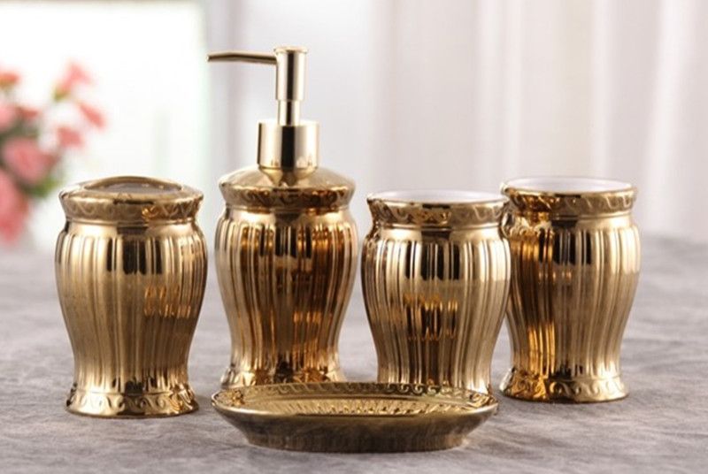 2020 Ceramic Bathroom Set Gold Luxury Toothbrush Holder Soap