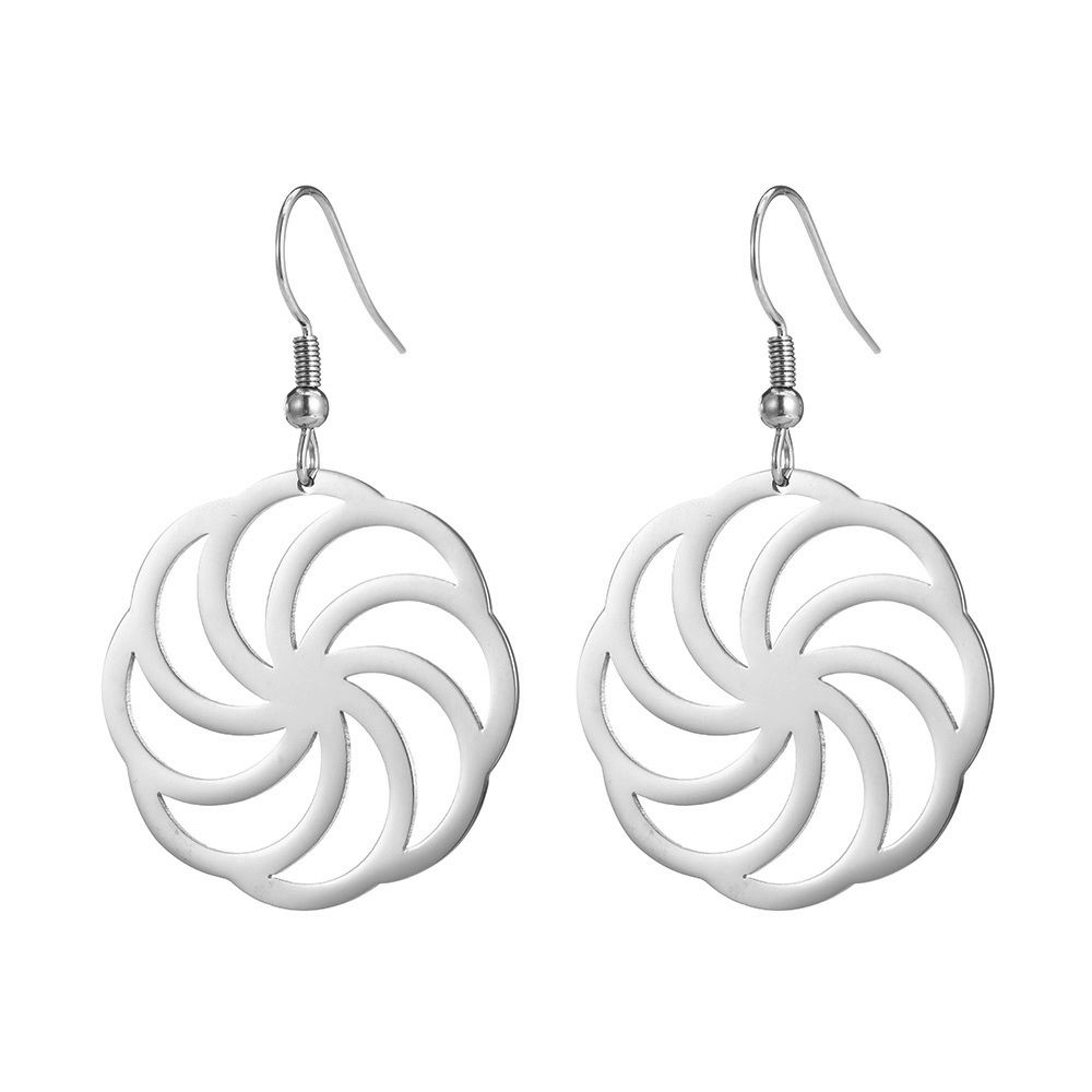 2020 Fashion Geometrical Hollow Out Flower Shape Hoop Earrings Unique Stainless Steel Spiral