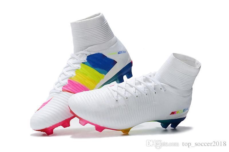 white rainbow soccer cleats