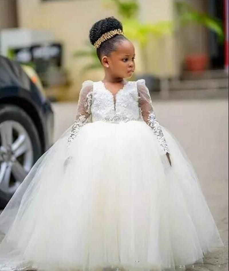 White Lovely Cute Flower Girl Dresses Princess Appliques Daughter
