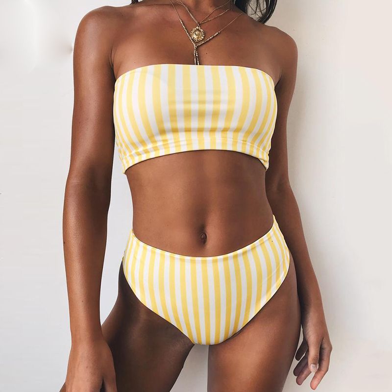 striped bikini high waisted