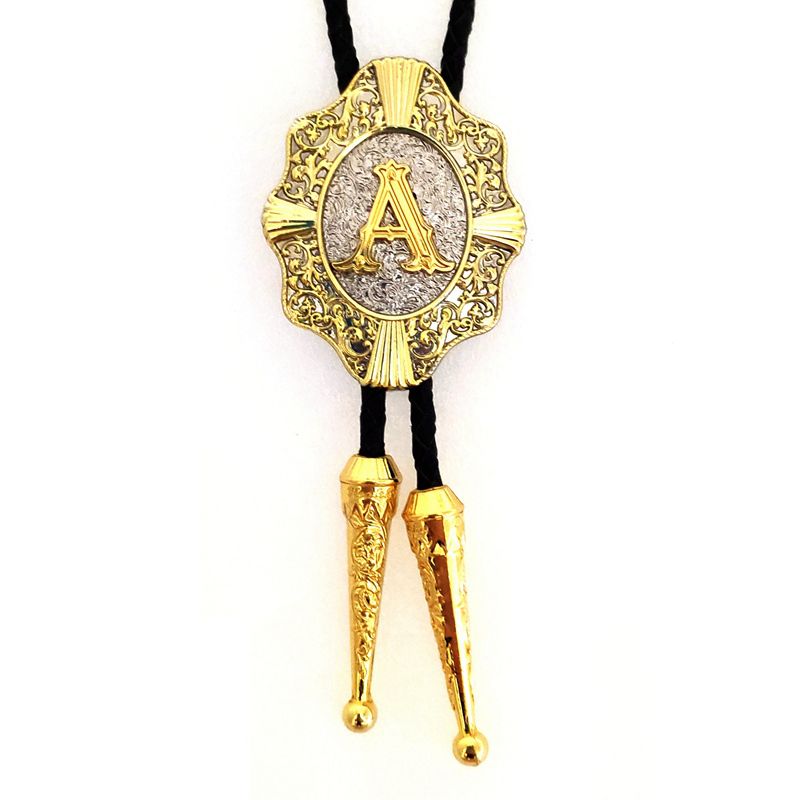 Golden Capital Letter A to Z Rodeo Bolo Tie