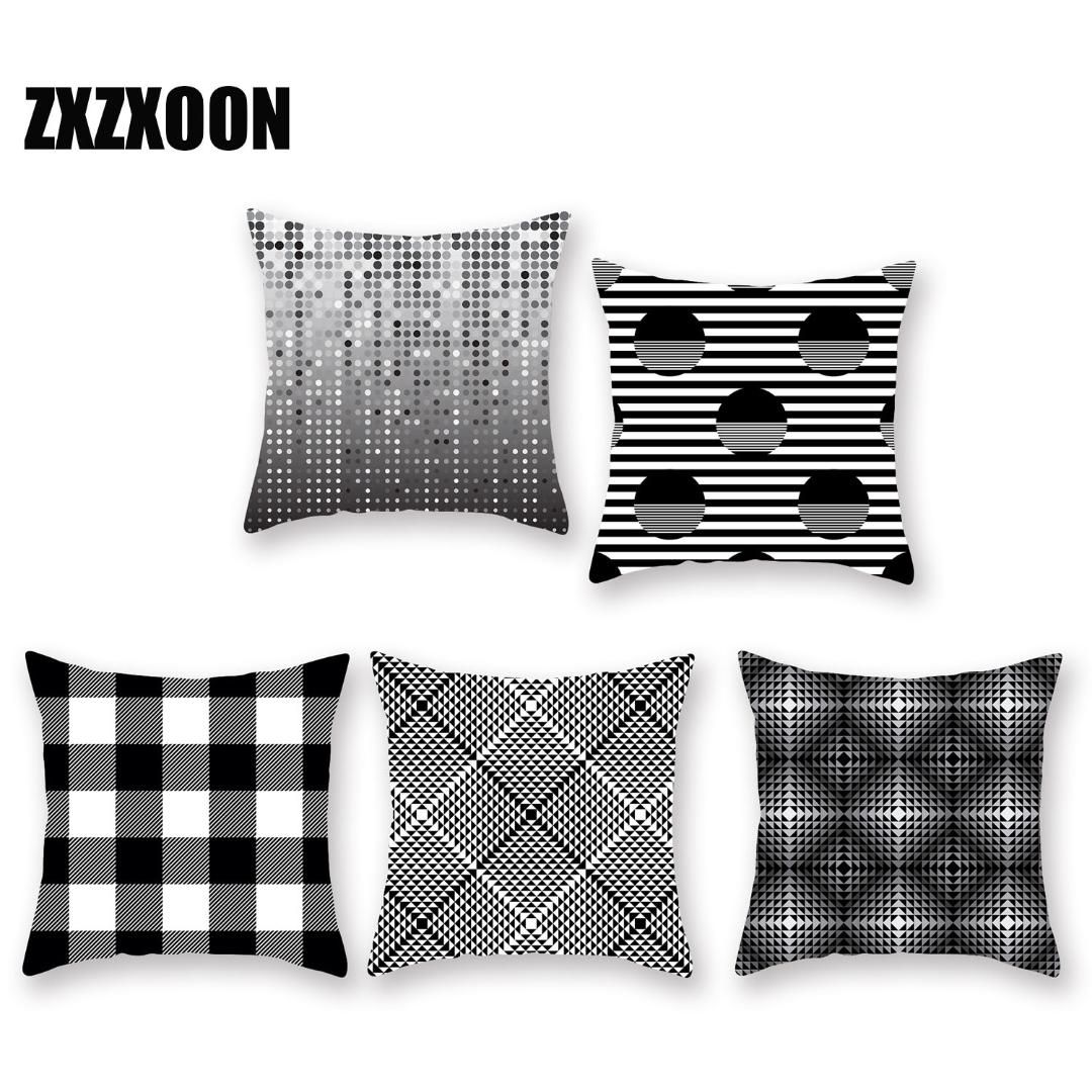Black And White Geometric Throw Pillow Cushion Cover Polyester
