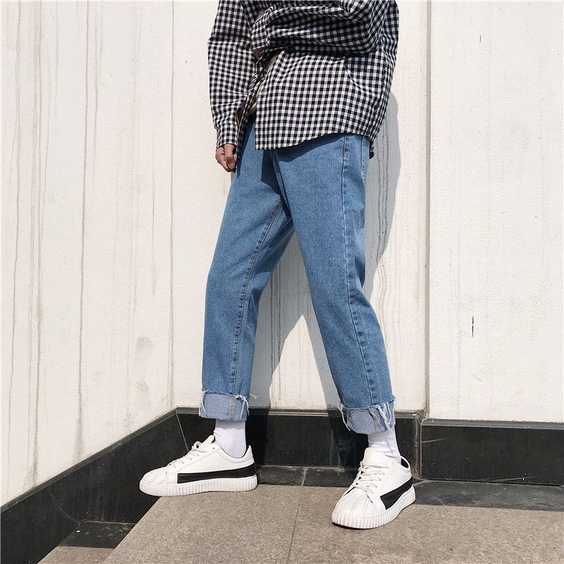 2018 coreanos nuevos Baggy Homme Stretch Brand Straight Jeans Tendencia de la moda Pantalones casuales