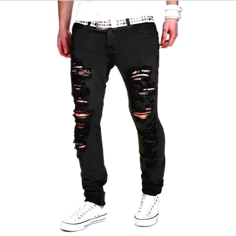 Koop Hot Sale Heren Hole Jeans Europa En Amerika Heren Was Gat Cats Moust Denim  Zwart Casual Broek Goedkoop | Snelle Levering En Kwaliteit | Nl.Dhgate