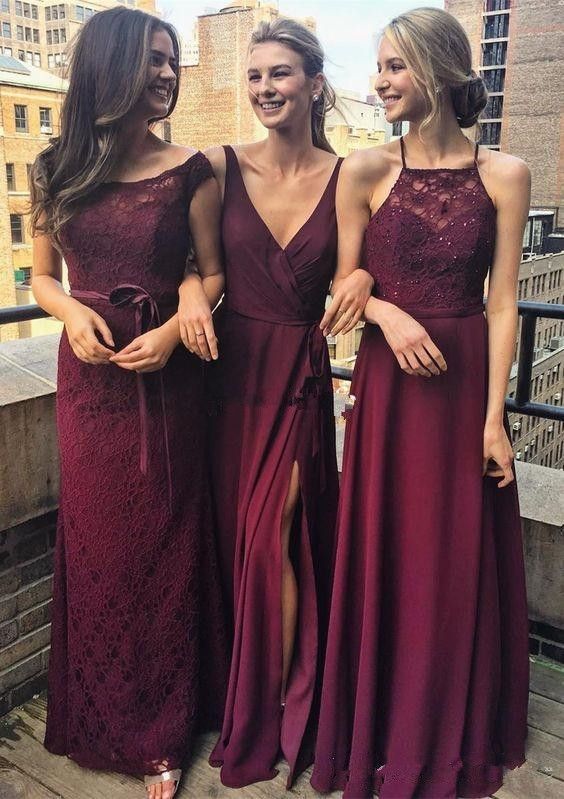 bridesmaid dresses burgundy long