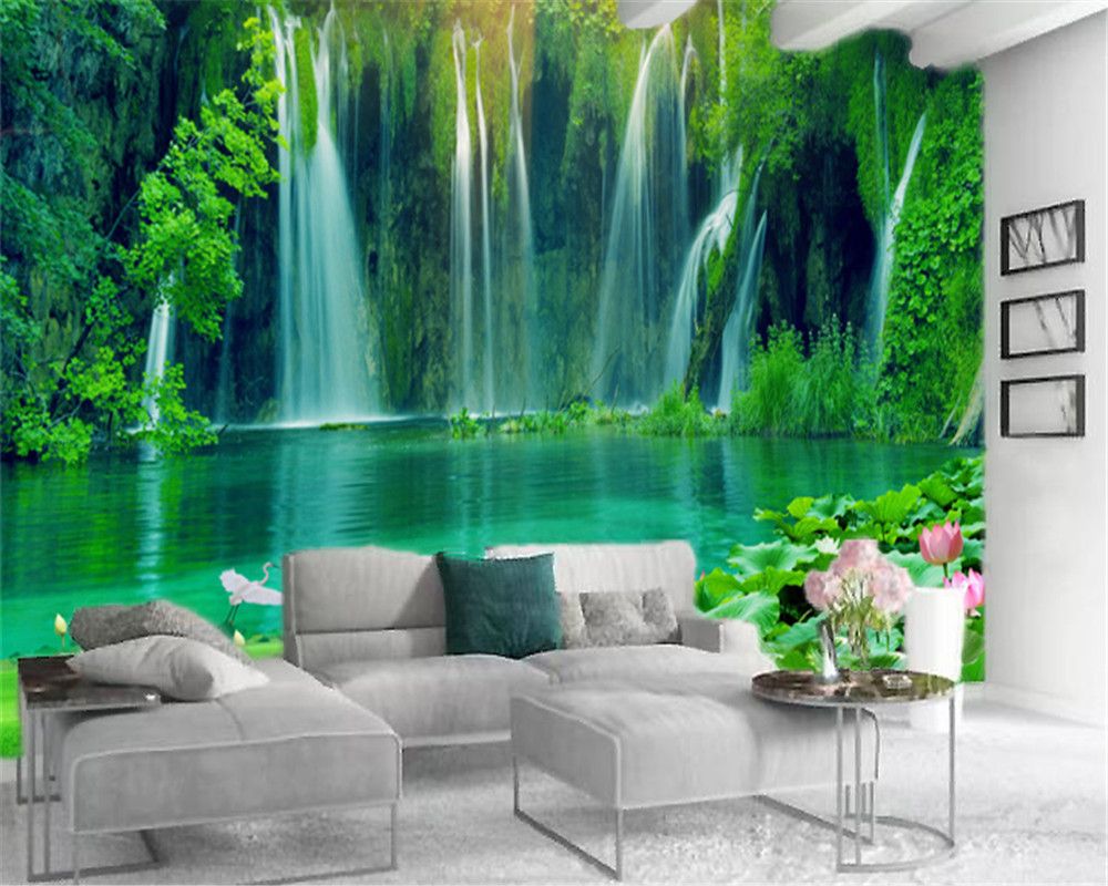 3d Wallpaper Fantasy Waterfall Lotus Pond Wonderland Customized Beautiful Living  Room Bedroom Silk Mural Wallpaper
