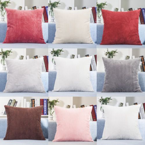 Striped Corduroy Cover Throw Pillow Case Sofa Car Home Decor Zip