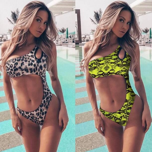 one shoulder leopard swimsuit