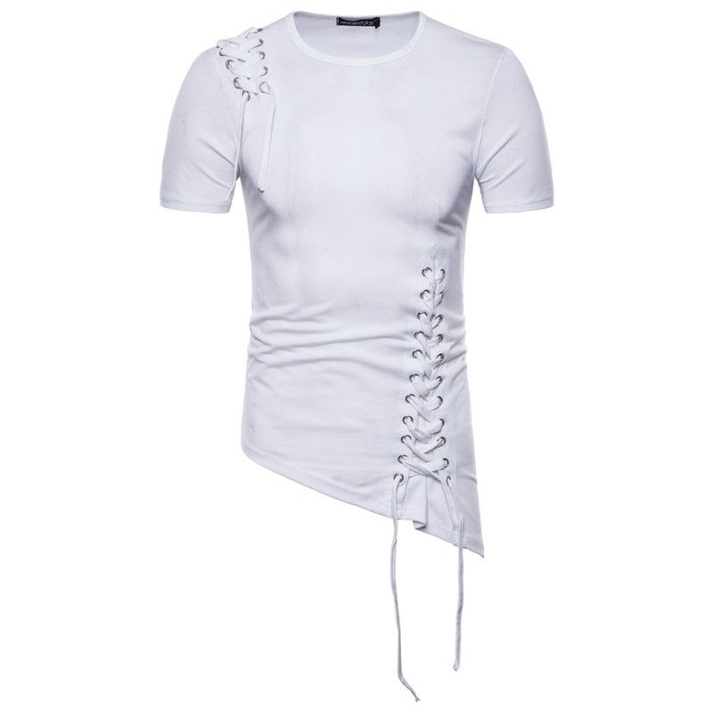 Para hombre primavera diseñador de moda Camisetas Slim Fit diseño irregular Superior Masculina hombro trenza Diseño Para hombre primavera diseñador de moda Camisetas Slim Fit diseño irregular Superior Masculina hombro trenza Diseño
