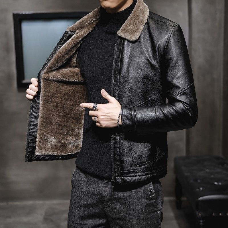 4XL Suede Leather Jackets Men Faux Fur 