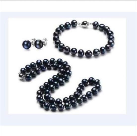 black pearl necklace and earrings