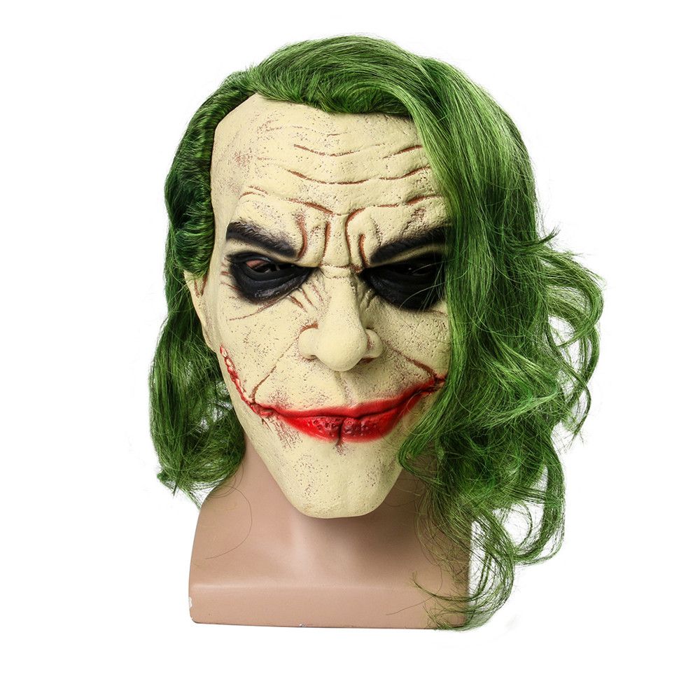 Joker Mask Movie The Dark Knight Cosplay Horror Scary Clown Mask with Green  Hair Wig Halloween