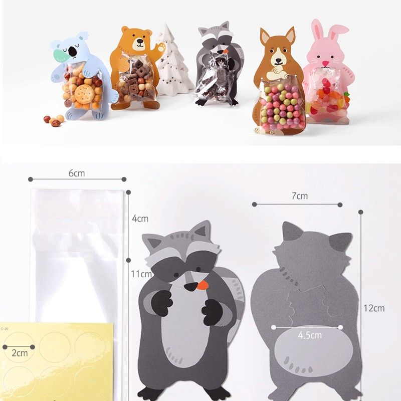 10PCS//Lot Cookie Candy Gift Bag Cute Animal Greeting Card Baby Shower Party Bags