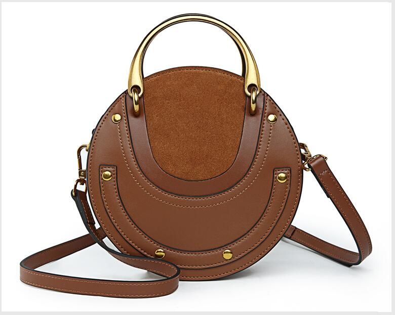 Bolso de para mujer anillo de metal de marca retro de cuero circular