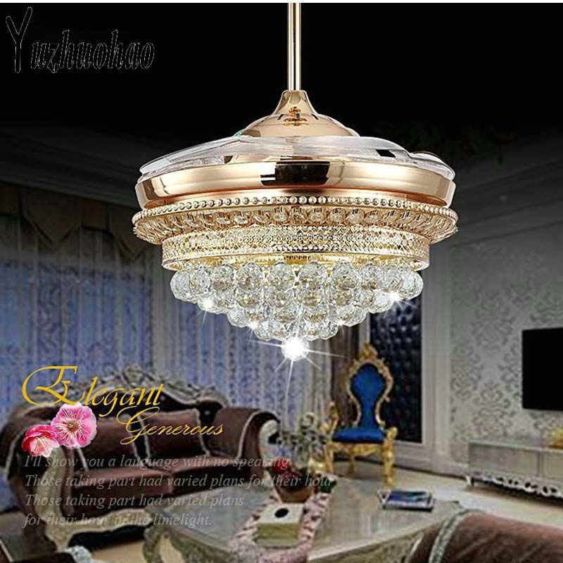 2019 K9 Rose Gold Crystal Invisible Ceiling Fan Lamp Led Inverter Fan Lamp European Dining Room Bedroom 42 Inch Ceiling Fans From Samanthe 882 83