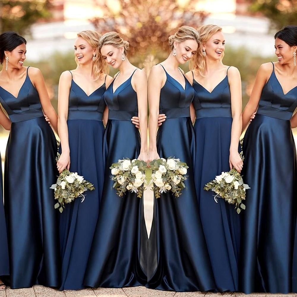 Acquistare SEMPLICE NUOVO Abiti Da Damigella Donore Blu Navy Long 2020 A  Line A Line Satin Spaghetti Straps Vestito Da Sposa Abito Da Damigella  Donore Economico | Consegna Veloce E Qualità | It.Dhgate