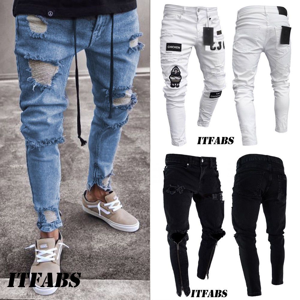 Acquistare Jeans Strappati Super Skinny Slim Fit Denim Dei Pantaloni Degli  Uomini Distrutti Sfilacciati Pantaloni Economico | Consegna Veloce E  Qualità | It.Dhgate