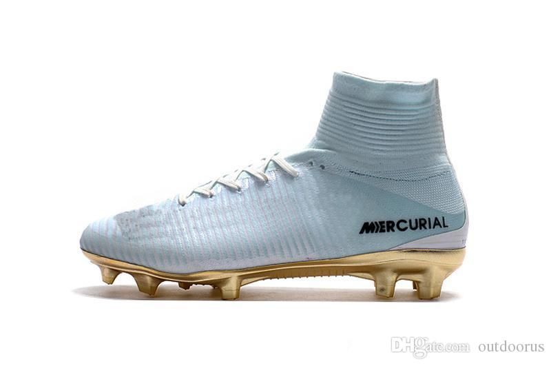 2019 zapatos de oro blanco CR7 Tacos de fútbol Mercurial Superfly V Fútbol de niños