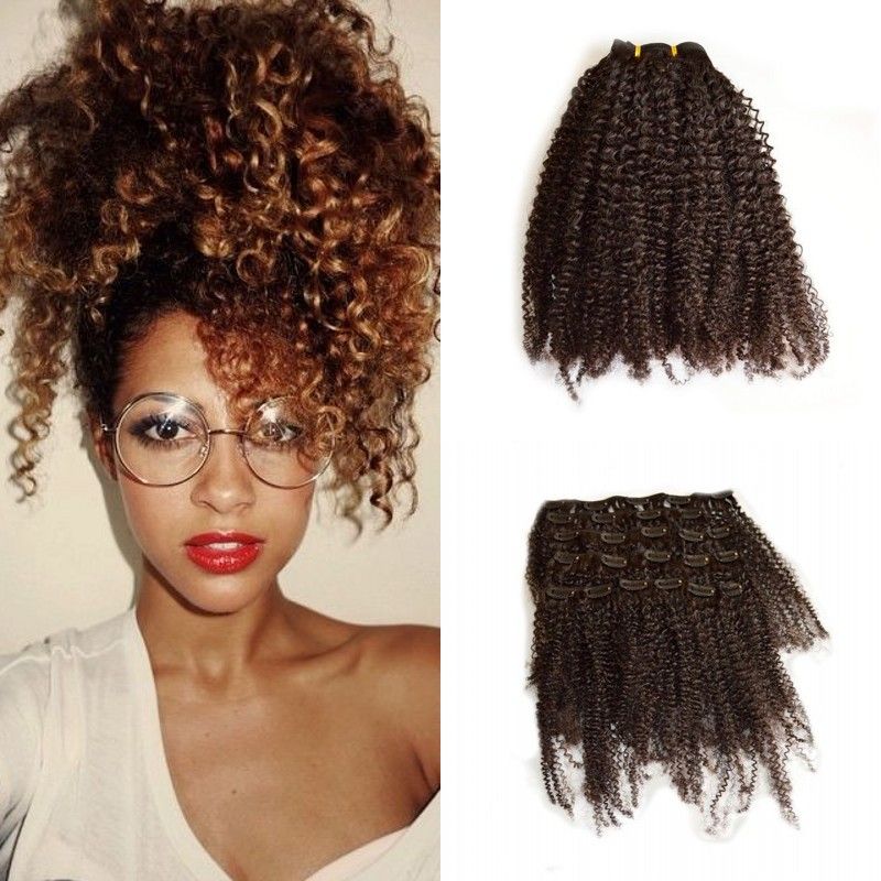 4a 4b Clip In Extensions Afro Kinky Curly Indian Virgin Human Hair
