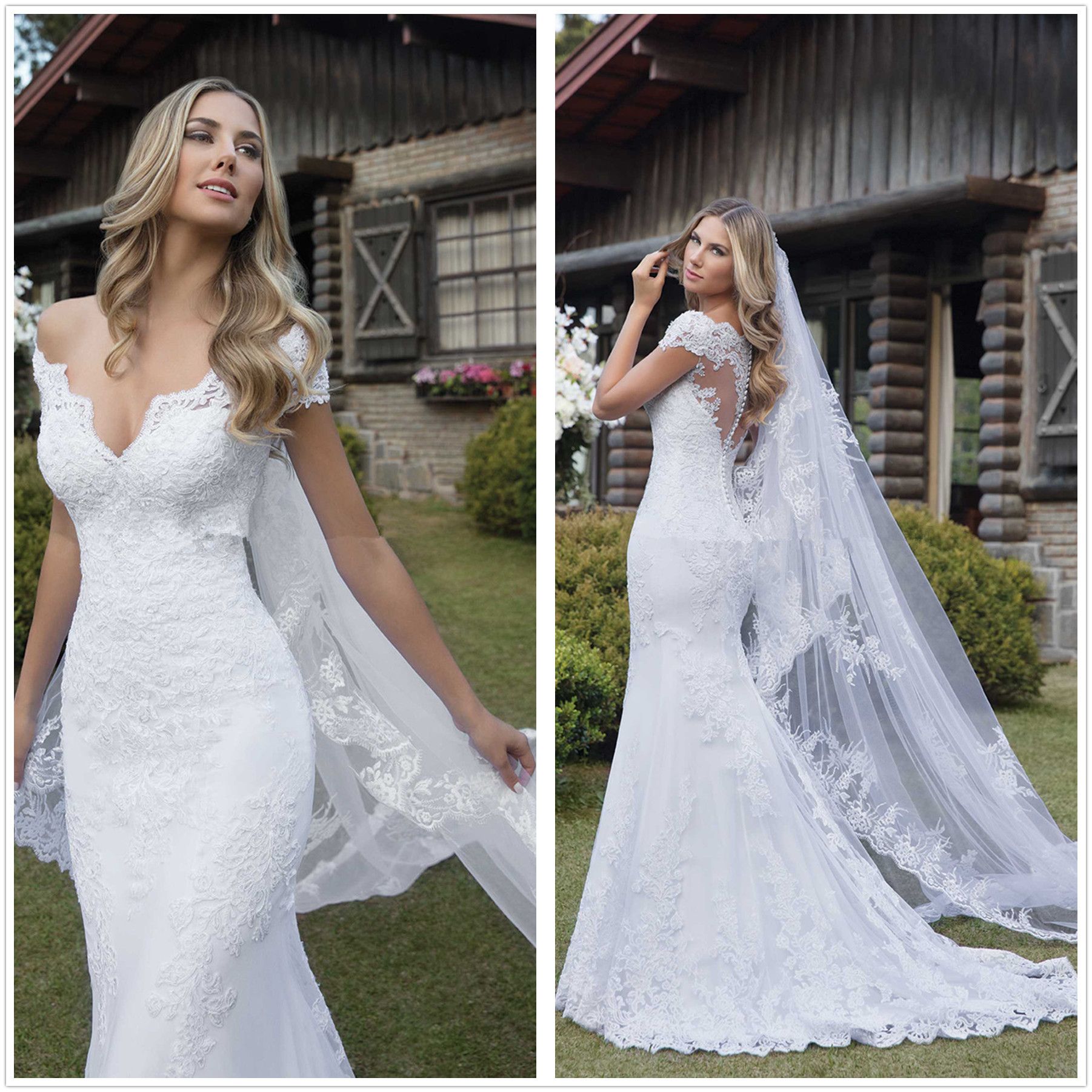 Off The Shoulder Lace Mermaid Wedding Dresses 2020 V Neck Appliques