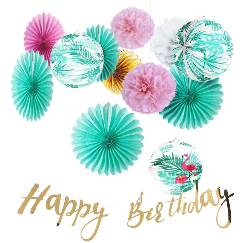 Acheter Pas Cher Menthe Vert Tropical Fete Danniversaire Decoration Ensemble Joyeux Anniversaire Banniere Flamingo Feuille De Palm Accordeon Papier Lanterne Enfants Du 16 05 Fr Dhgate
