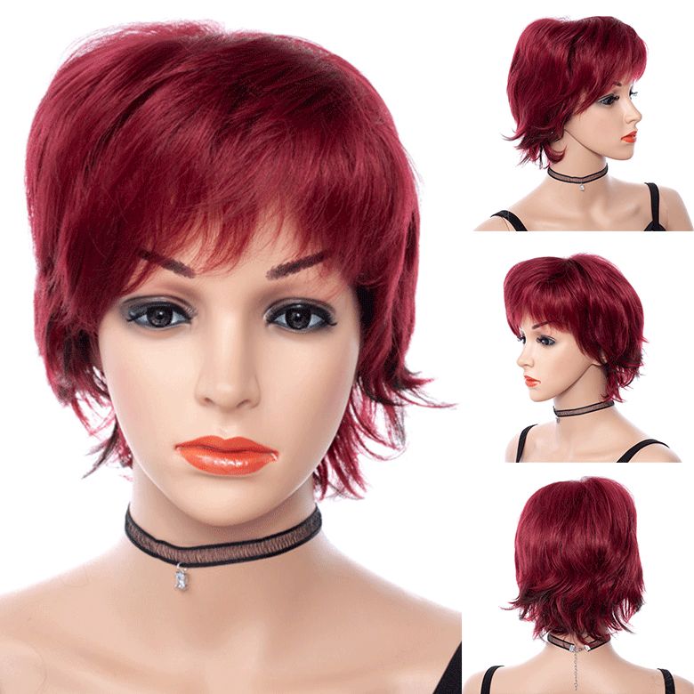 Short Red Wig Straight Heat Resistant Synthetic Hair Women Party