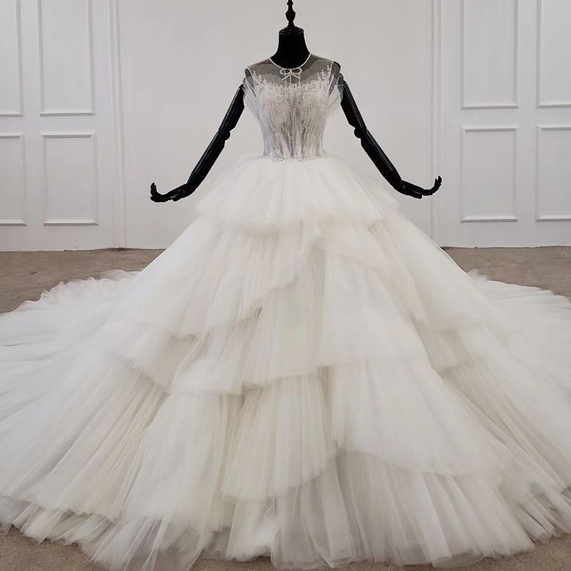 white lace reception dress