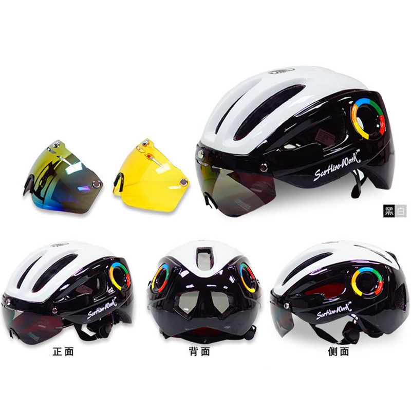 Professional Road Mountain Bike Helmet with Glasses Ultralight DH MTB