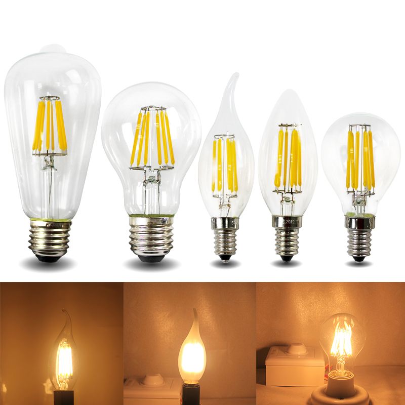 E12 E14 E26 E27 B22 Led Light Bulb 2w 4w 6w 8w Glass Candle Flame