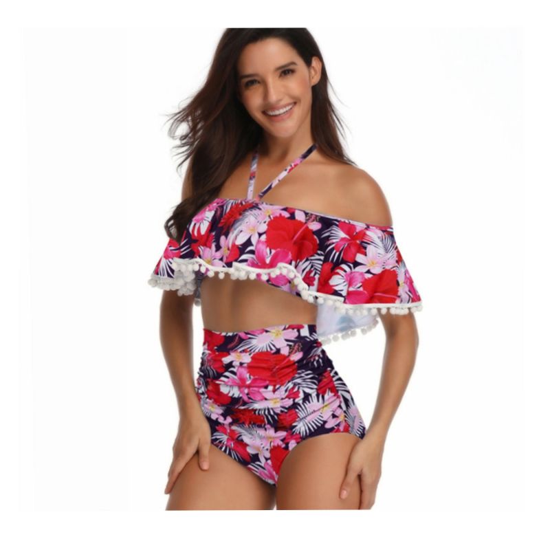 high waisted off shoulder bikini
