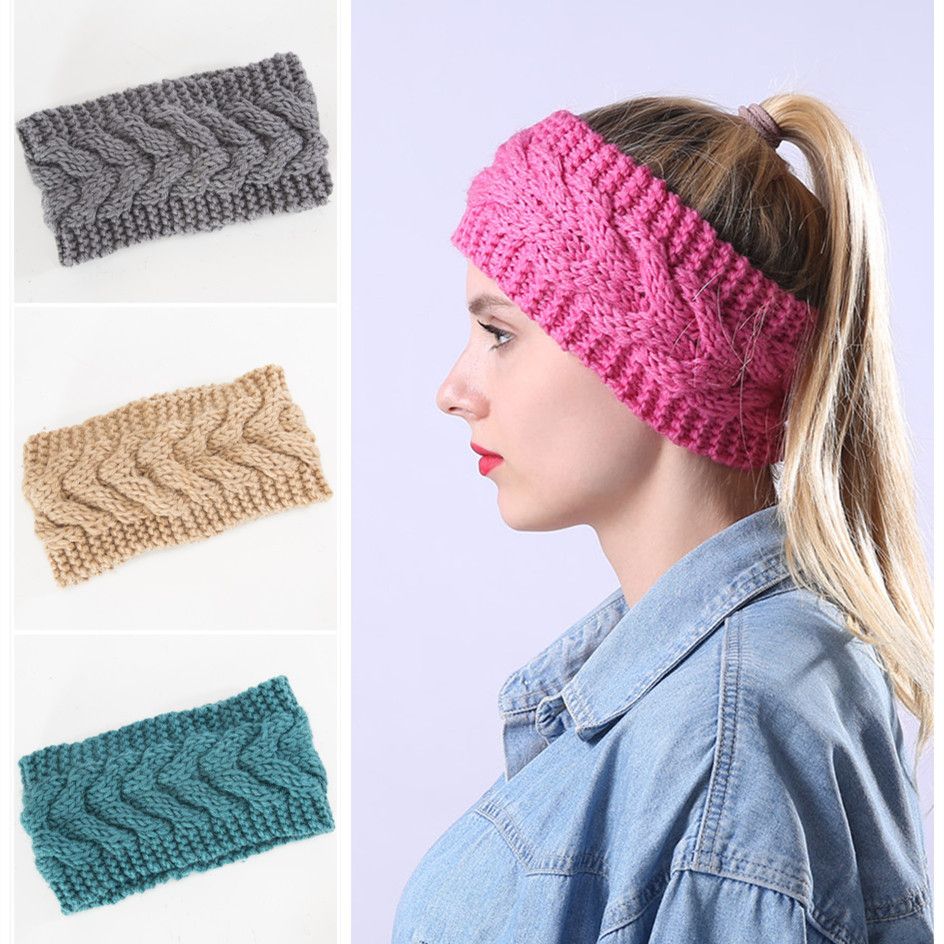 Warm Knitted Hat Head Wrap Wool Winter Wide Hair Band Womens Crochet Headband